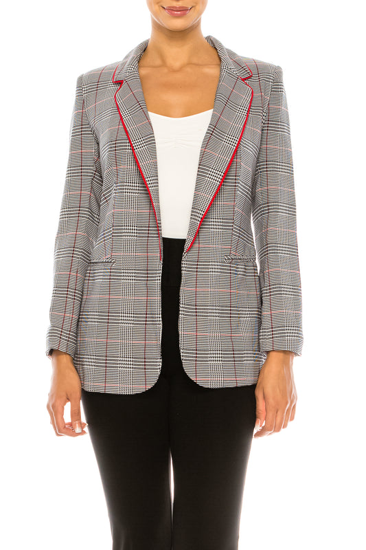 Nygard Black Red Houndstooth Print Blazer