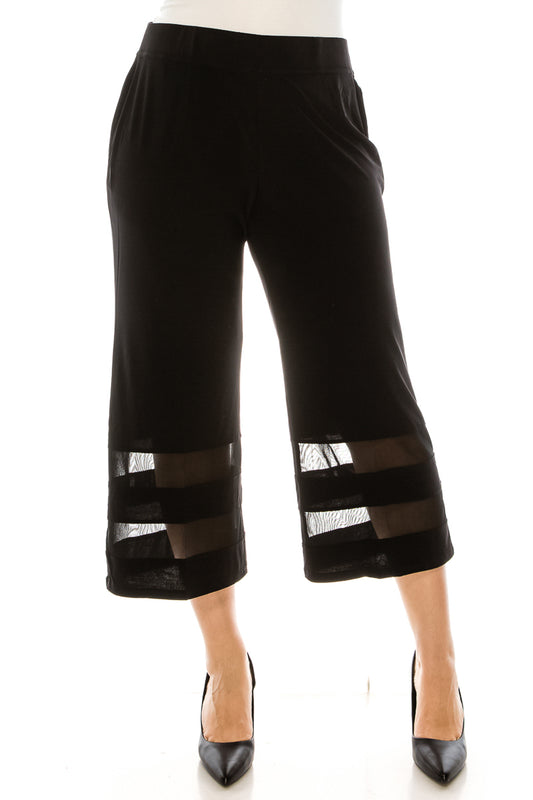 Nygard Black Sheer Detail Capri Palazzo Legging