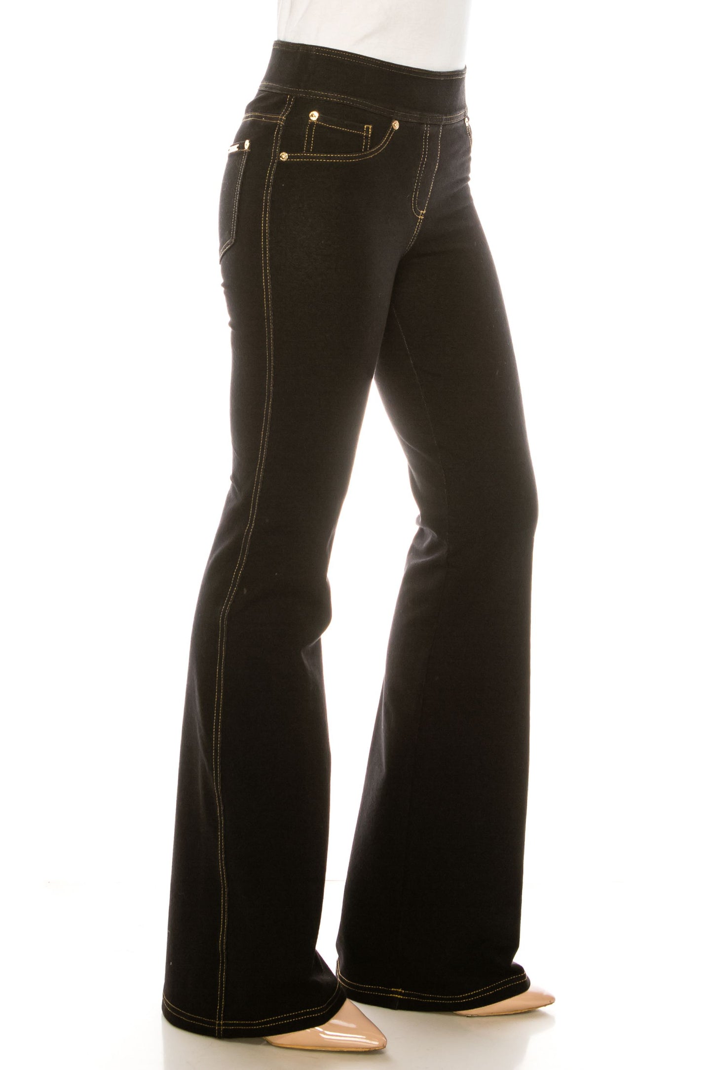 Nygard Elastic Waist 3-Pocket Flare-Cut Jeggings