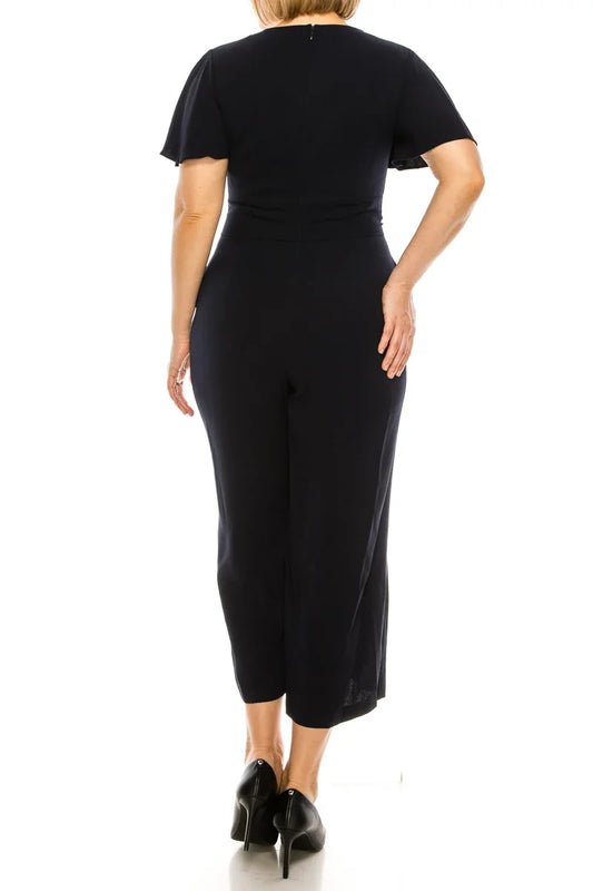 Nygard Deep Navy Short Flutter Sleeve Front Tie Jumpsuit