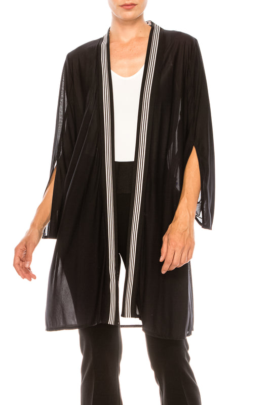 Nygard Black White Stripe Open Front Sheer Cardigan