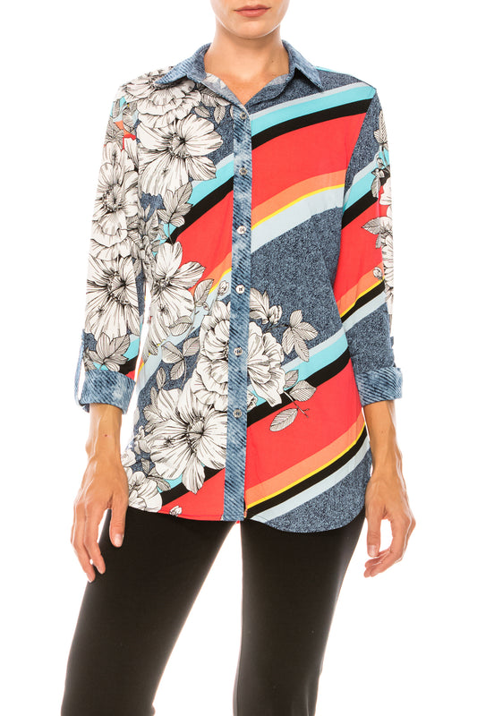 Nygard Multi Print Collared Button Down Top