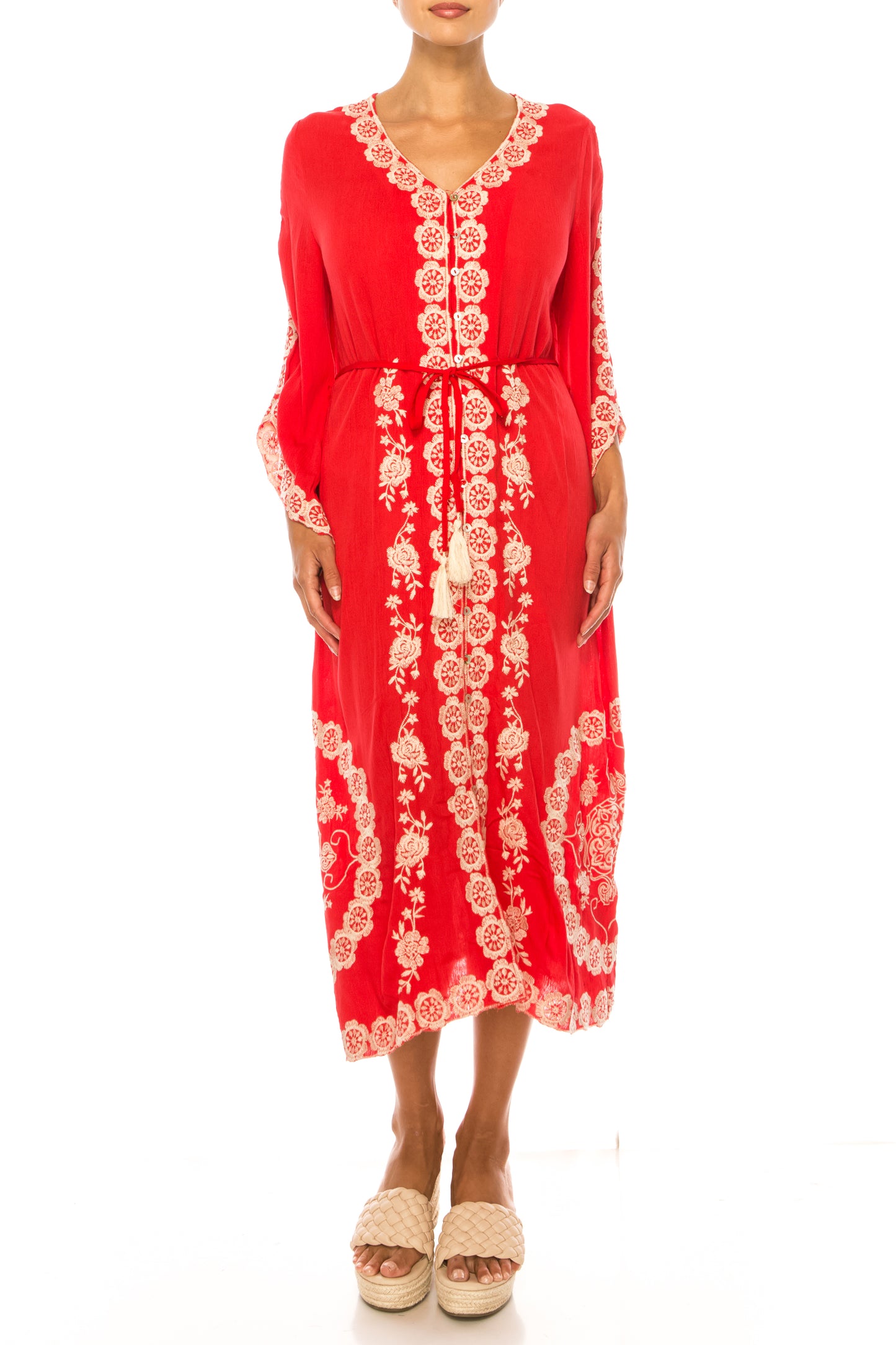 Paparazzi Floral Embroidered Midi Caftan Dress