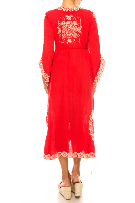 Paparazzi Floral Embroidered Midi Caftan Dress