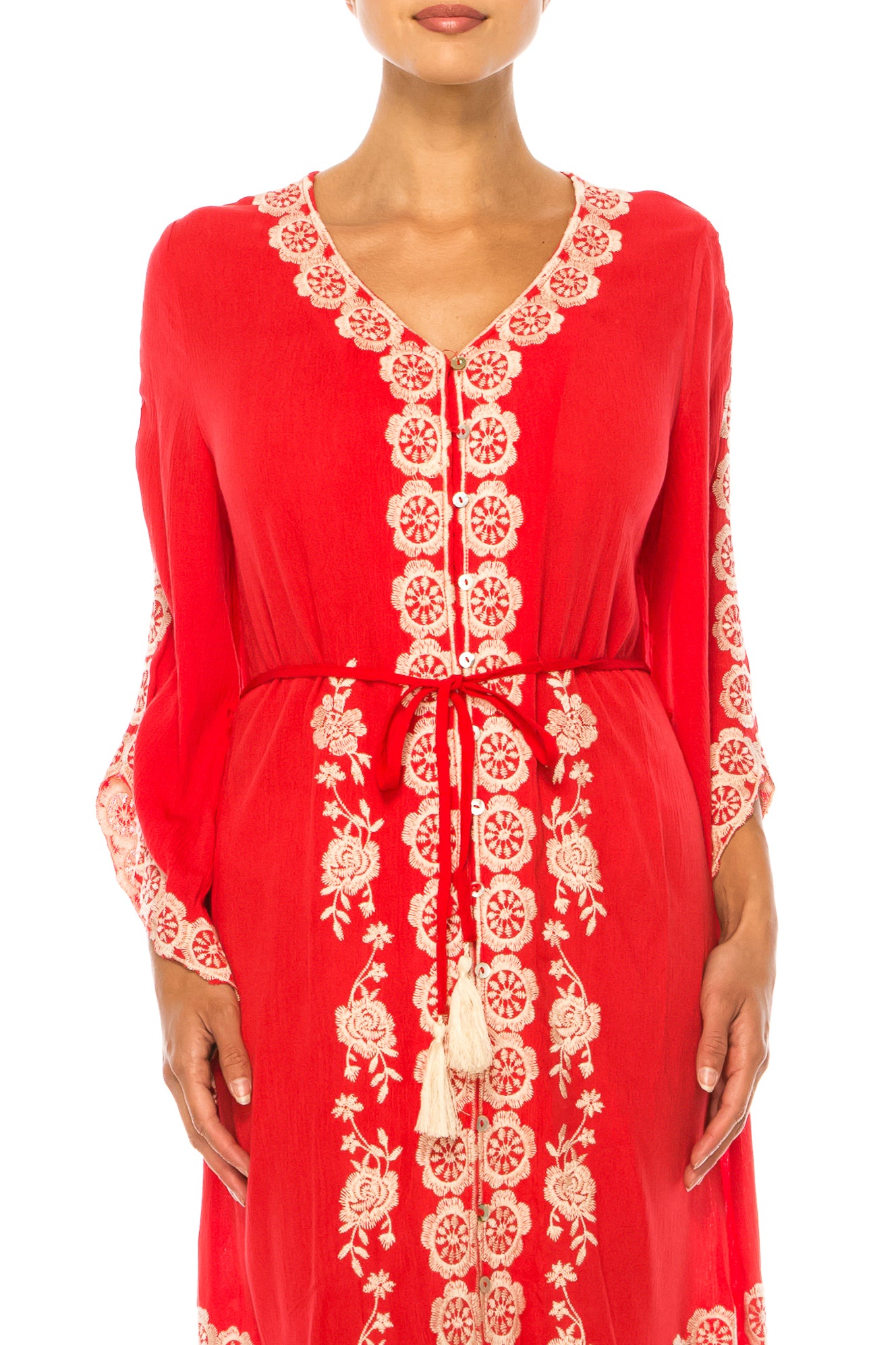 Paparazzi Floral Embroidered Midi Caftan Dress
