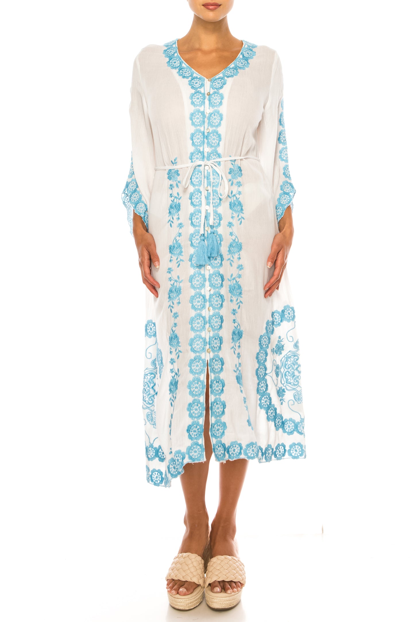Paparazzi Floral Embroidered Midi Caftan Dress