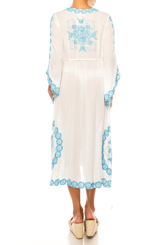 Paparazzi Floral Embroidered Midi Caftan Dress