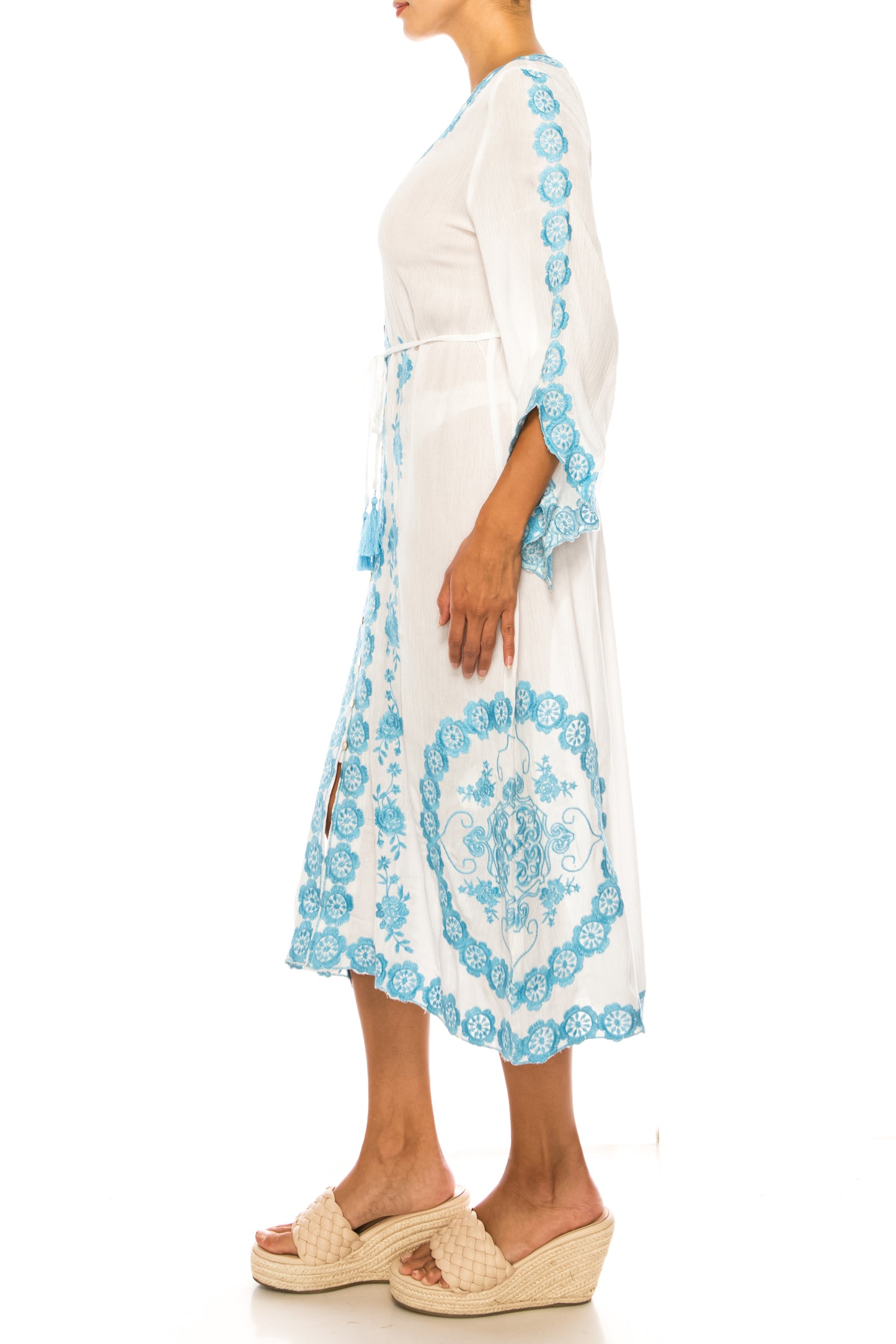 Paparazzi Floral Embroidered Midi Caftan Dress