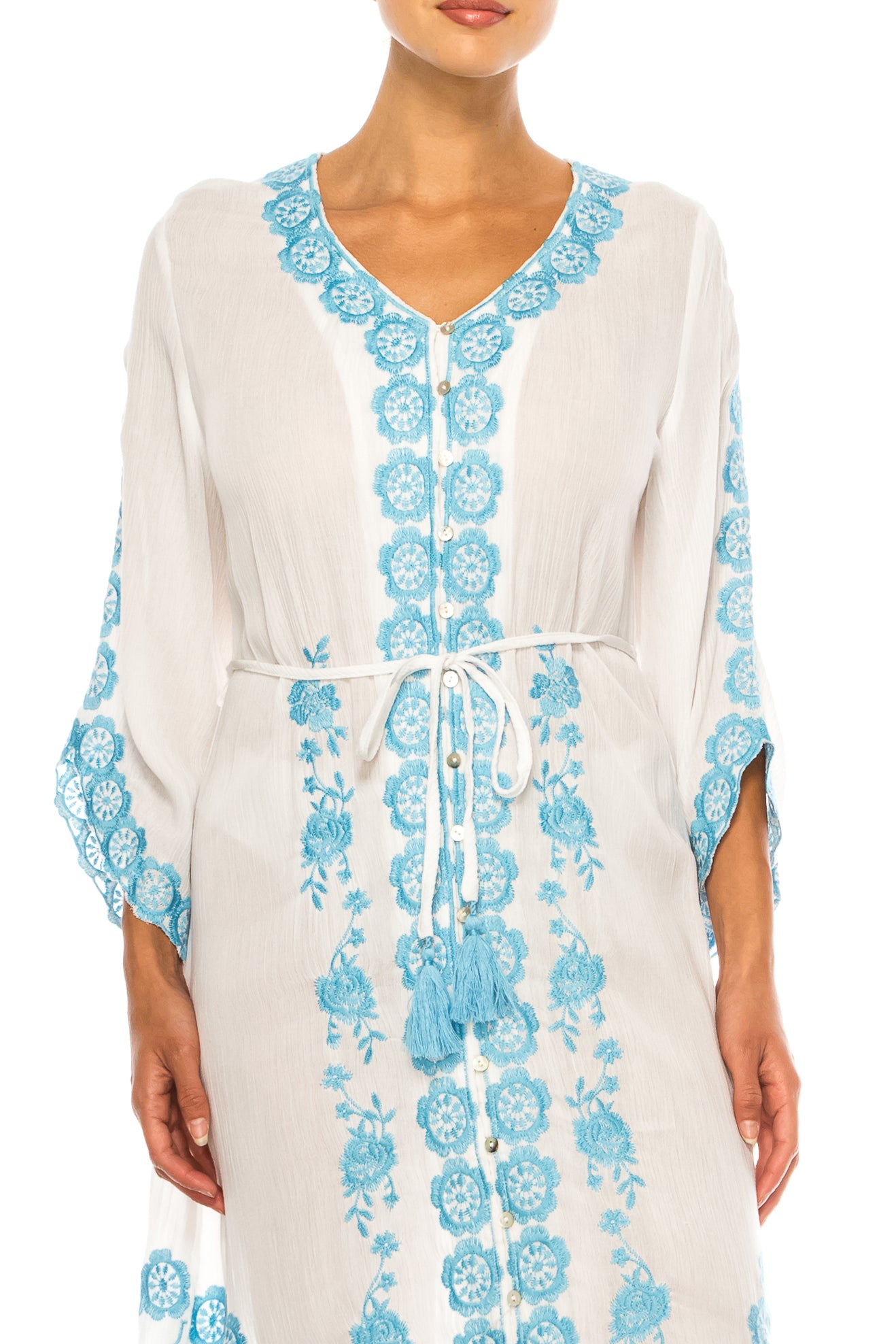 Paparazzi Floral Embroidered Midi Caftan Dress