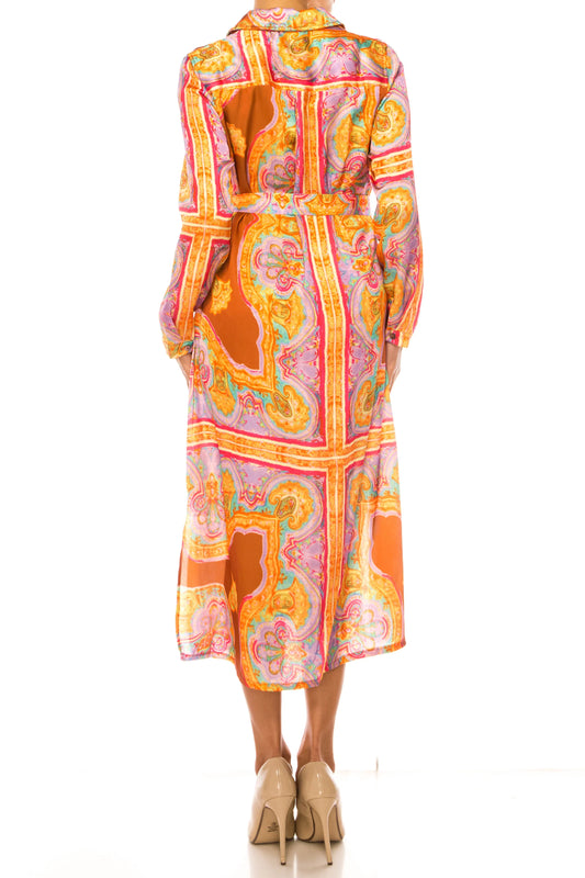 Paparazzi Abstract Print Long Sleeve Shirt Dress
