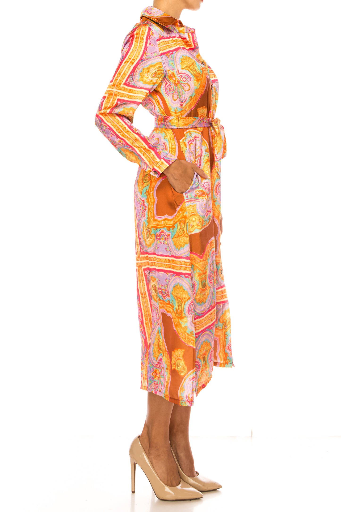 Paparazzi Abstract Print Long Sleeve Shirt Dress