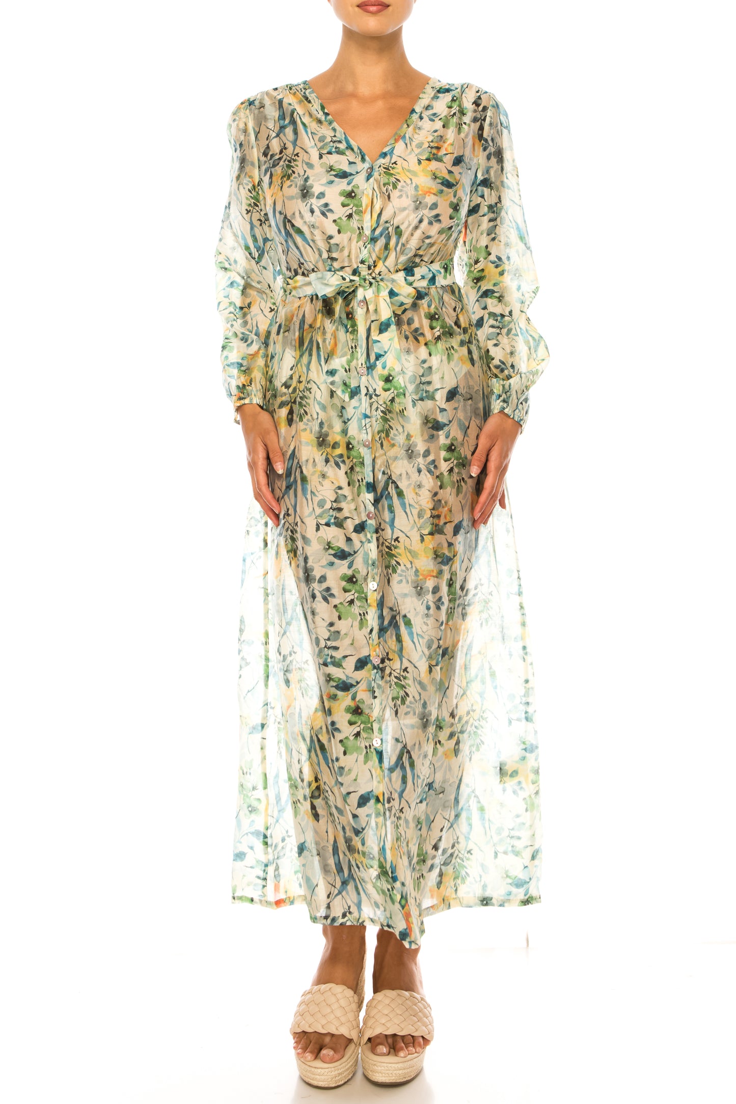 Paparazzi Long Sleeve Printed Maxi Shirt Dress