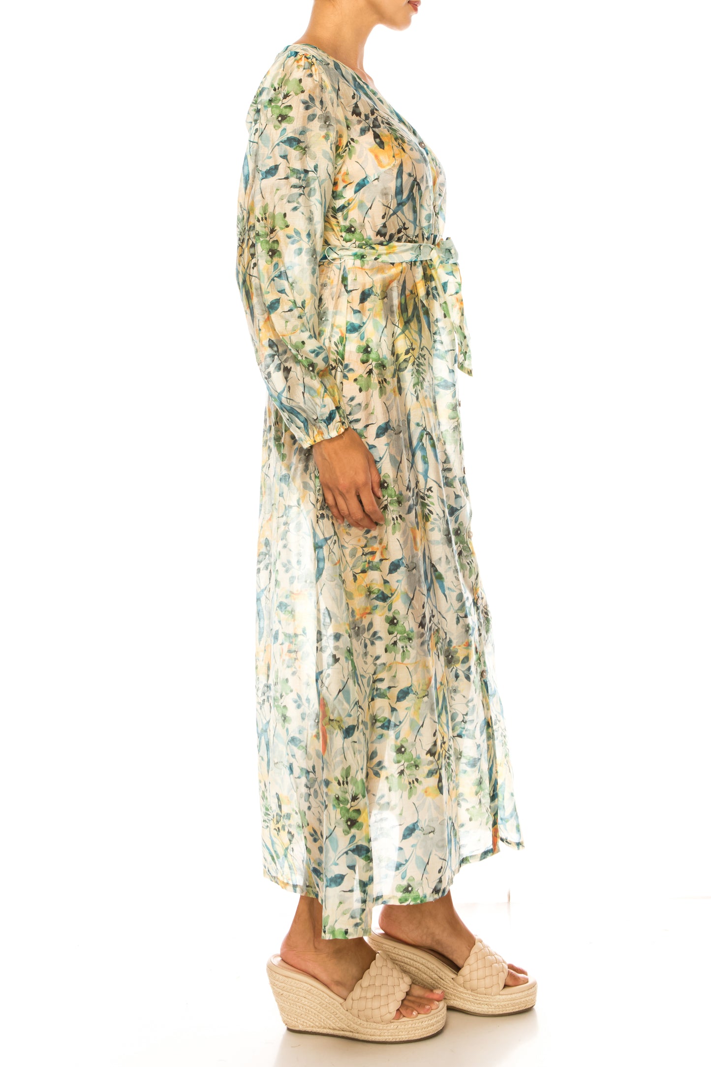 Paparazzi Long Sleeve Printed Maxi Shirt Dress