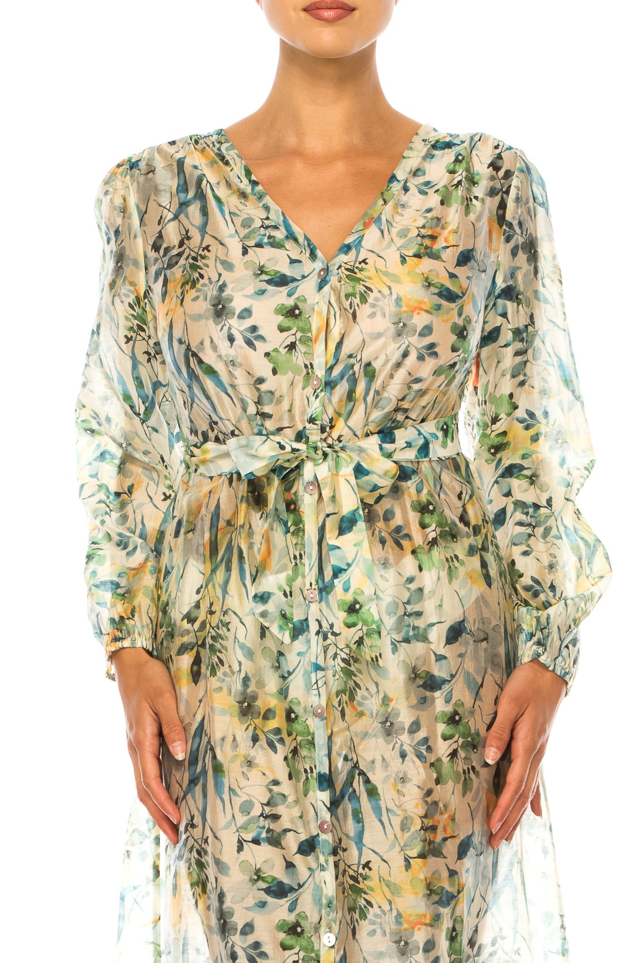 Paparazzi Long Sleeve Printed Maxi Shirt Dress