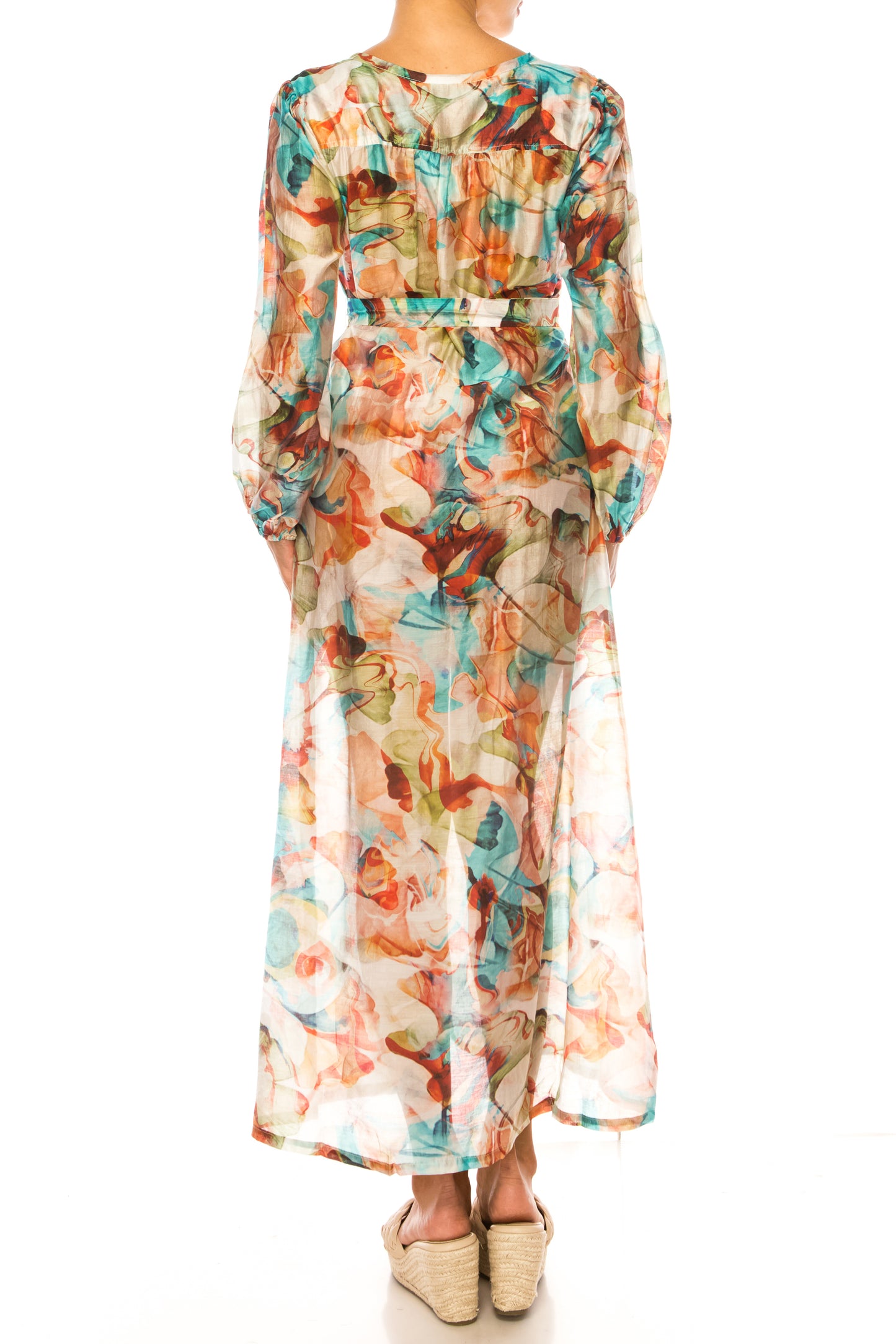 Paparazzi Long Sleeve Printed Maxi Shirt Dress