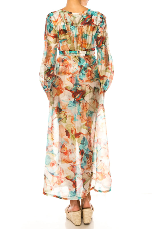 Paparazzi Long Sleeve Printed Maxi Shirt Dress