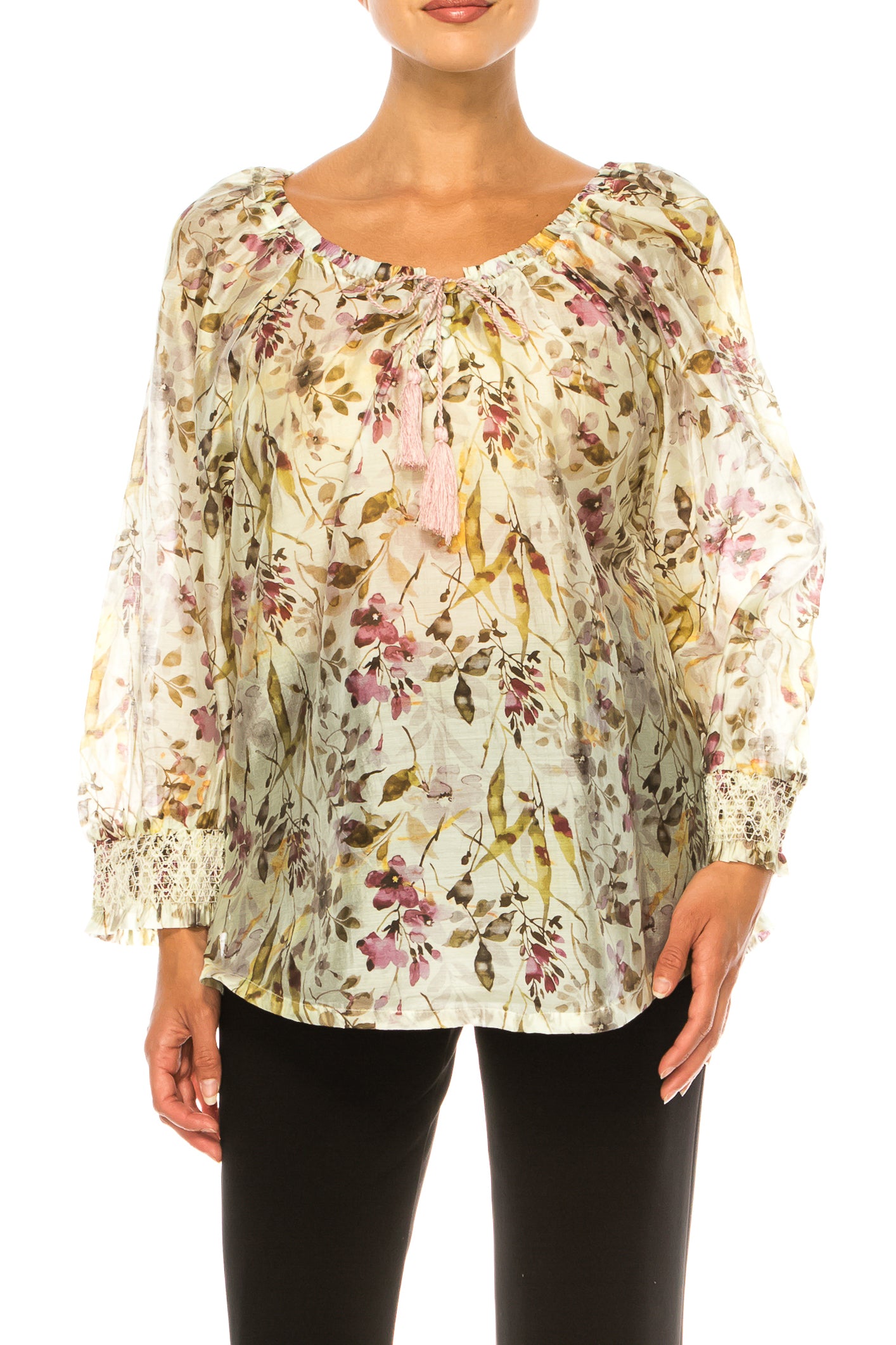 Paparazzi Floral Long Smocked Sleeve Peasant Top