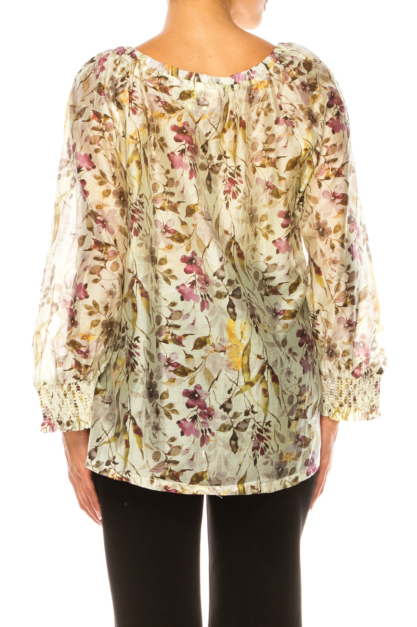 Paparazzi Floral Long Smocked Sleeve Peasant Top