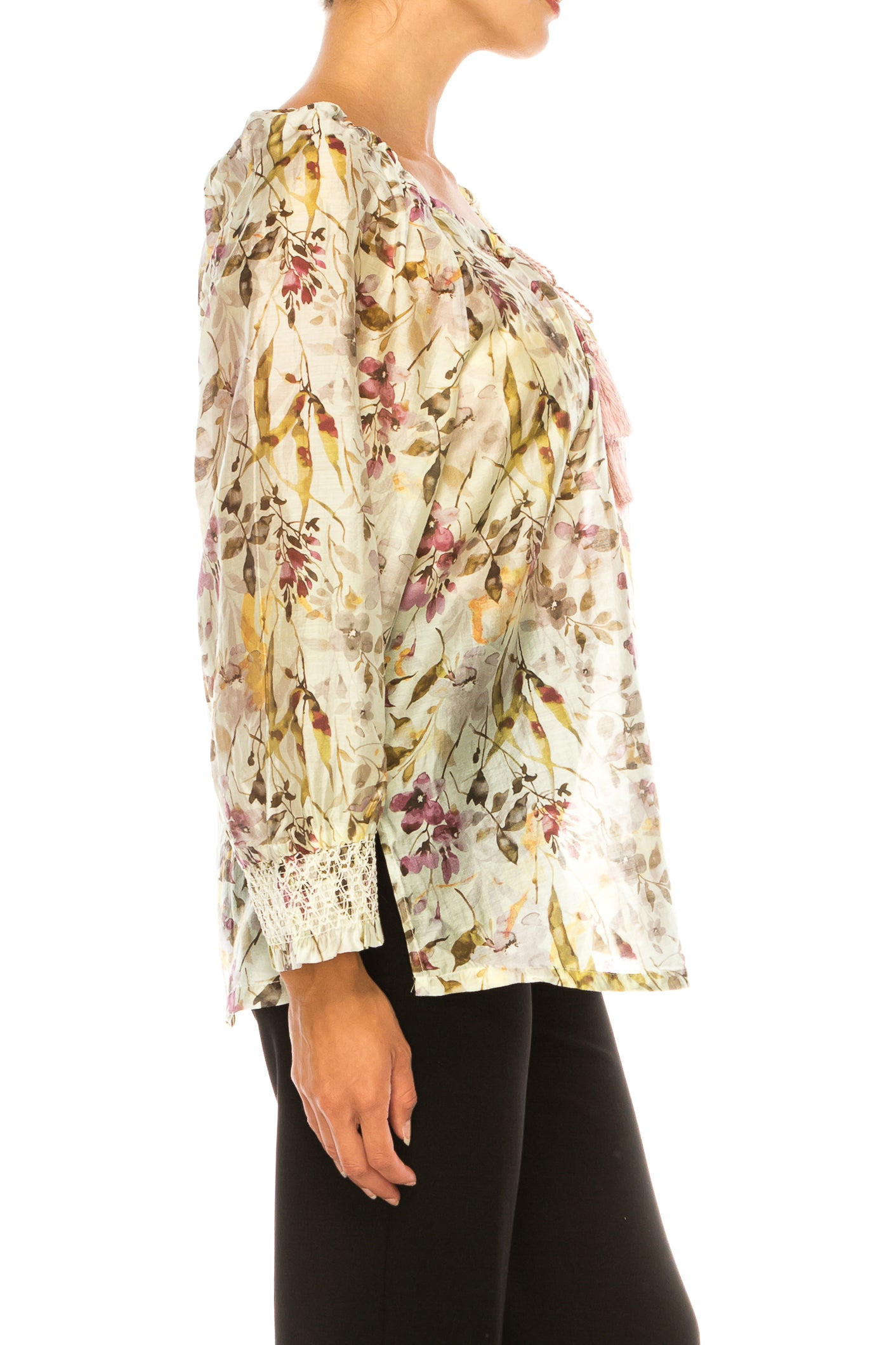 Paparazzi Floral Long Smocked Sleeve Peasant Top