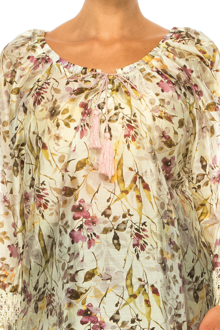 Paparazzi Floral Long Smocked Sleeve Peasant Top