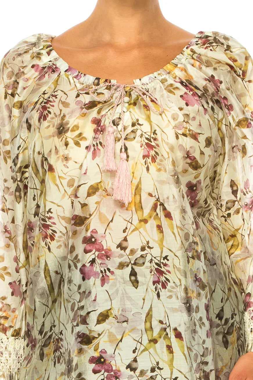 Paparazzi Floral Long Smocked Sleeve Peasant Top