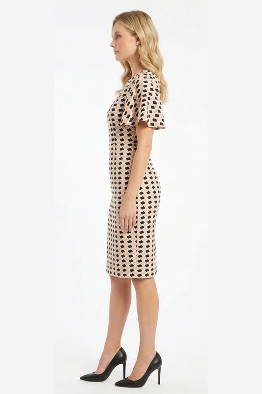 Phase Seven Geometric Print Flutter Sleeve Sheath Dress