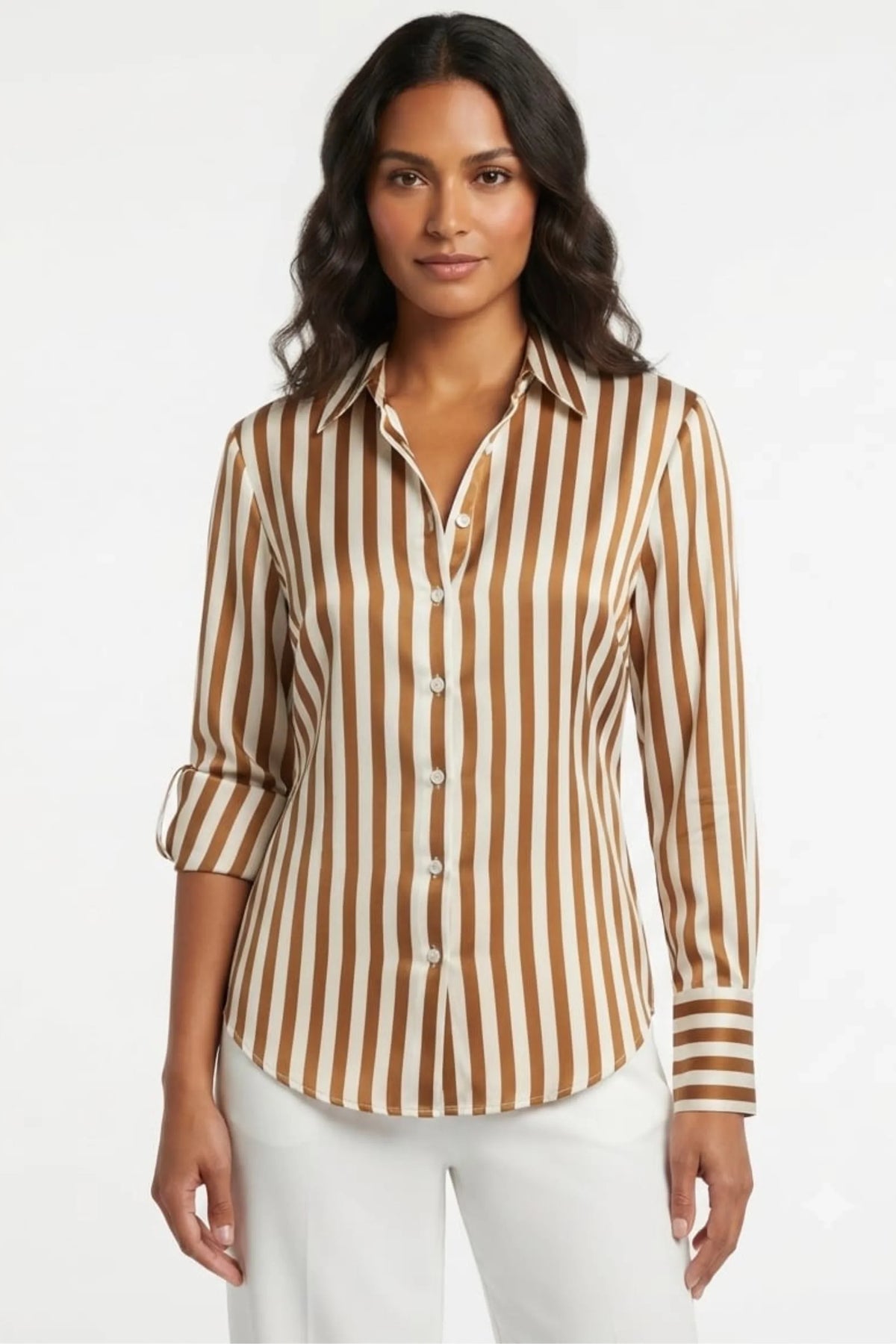 Hester & Orchard Long Sleeve Striped Button-Up Top