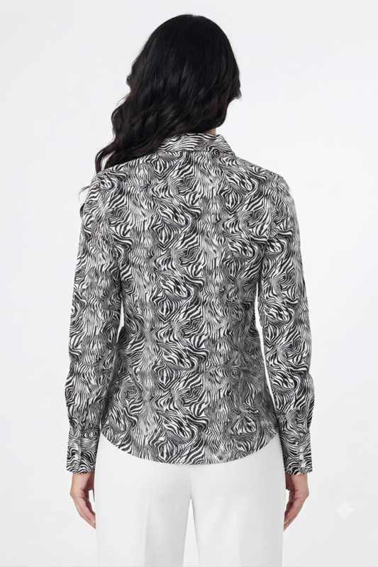 Hester & Orchard Black and Ivory Zebra Print Button-Down Shirt