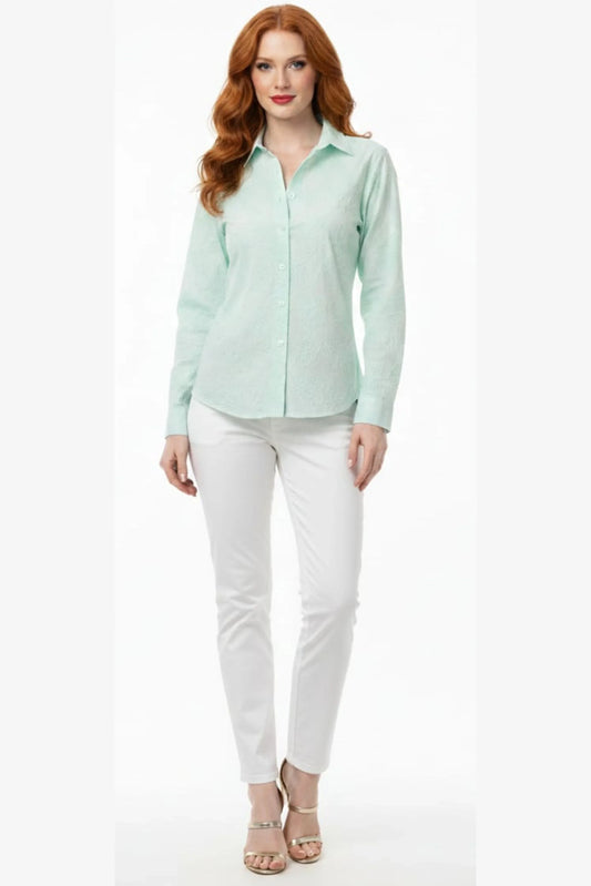 Hester & Orchard Floral Embroidered Button-Down Shirt