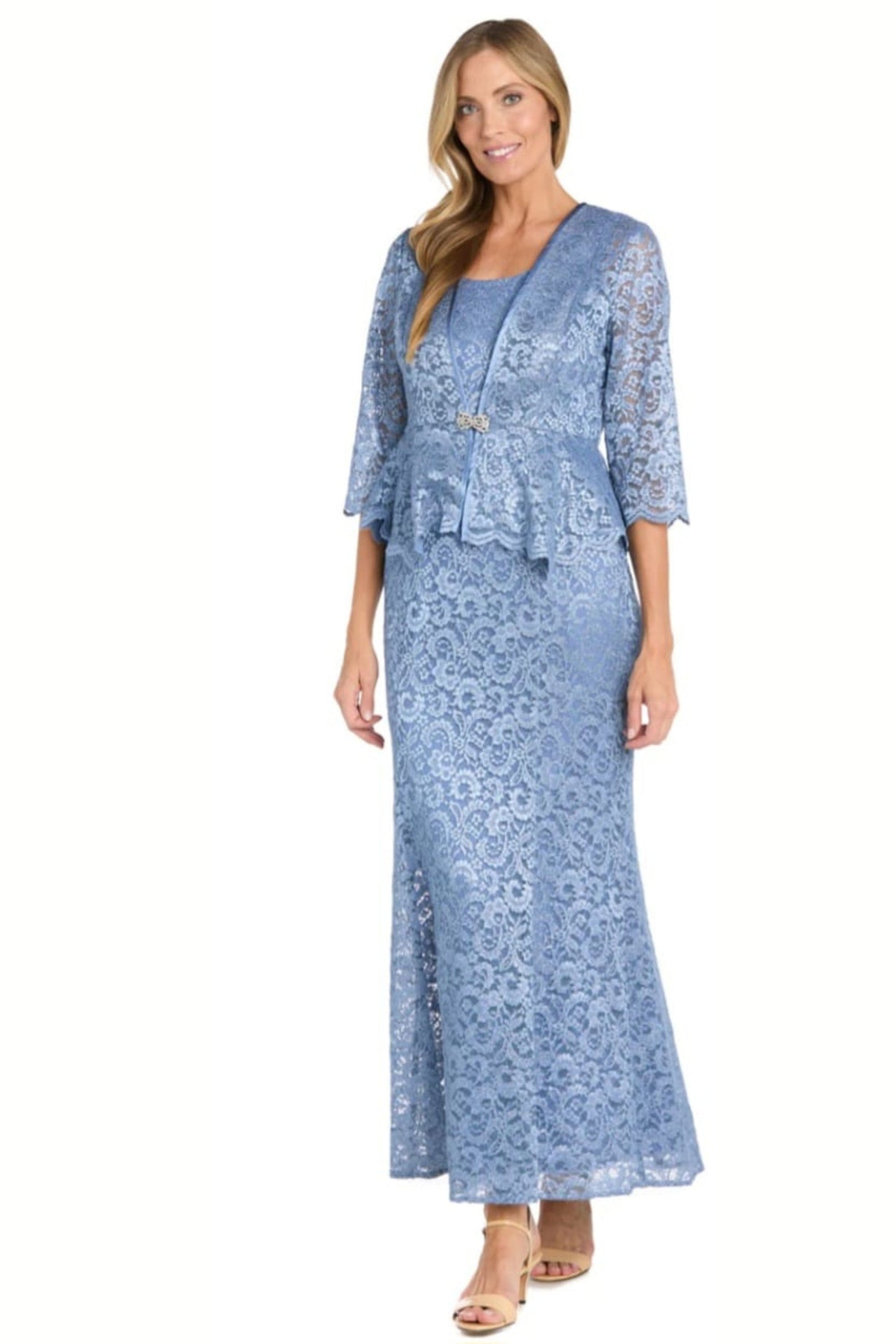 RM Richards 2-Pc Metallic Lace Formal Jacket Dress