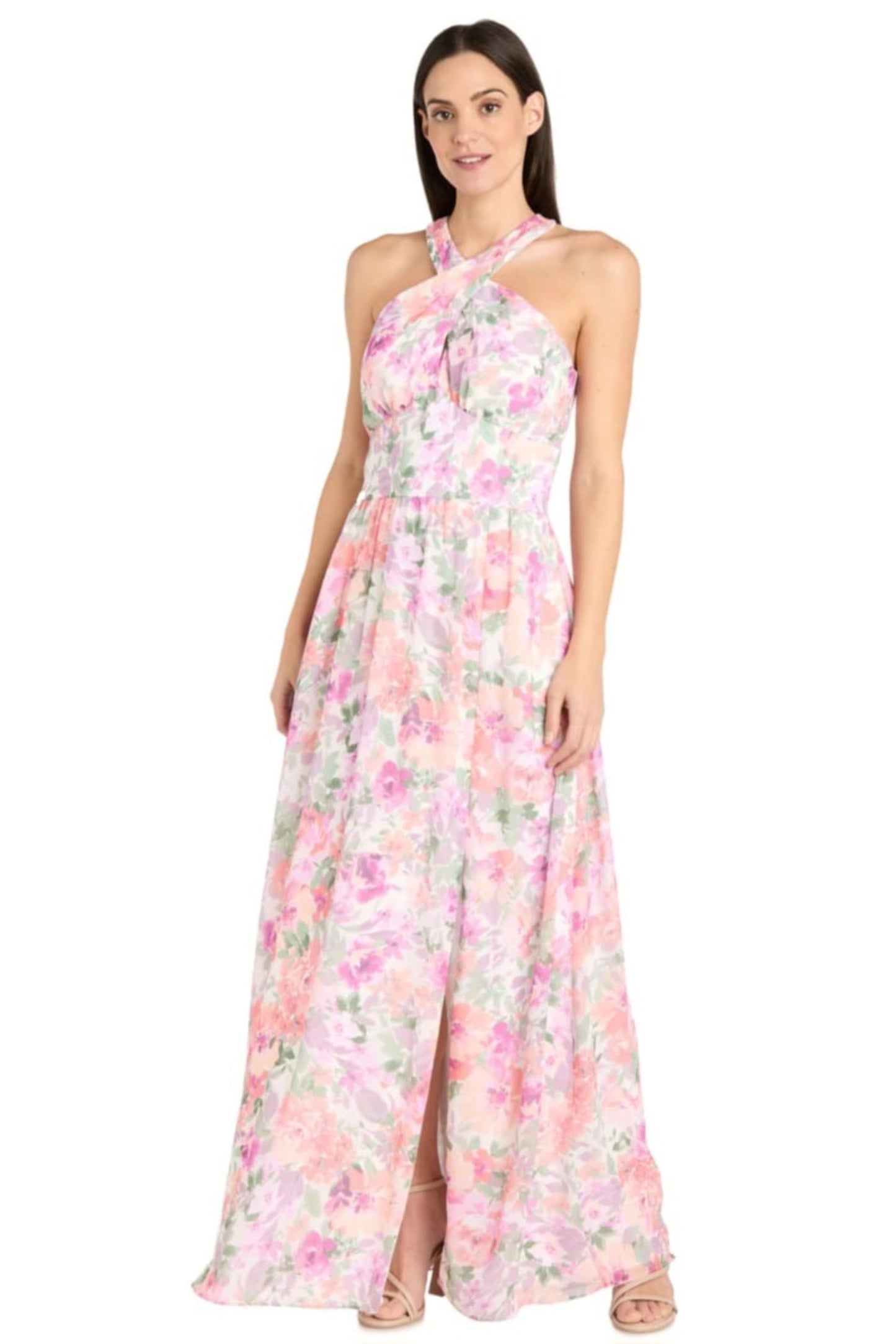 RM Richards Floral High Neck Long Evening Dress