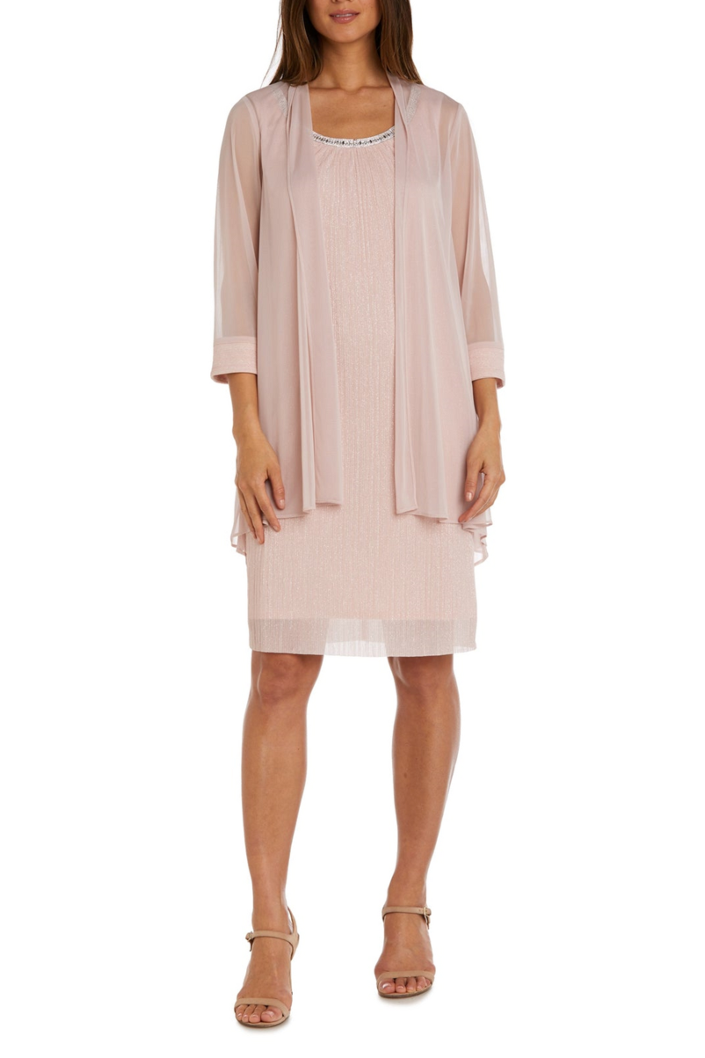 RM Richards Metallic Rhinestone Neck Jacket Dress