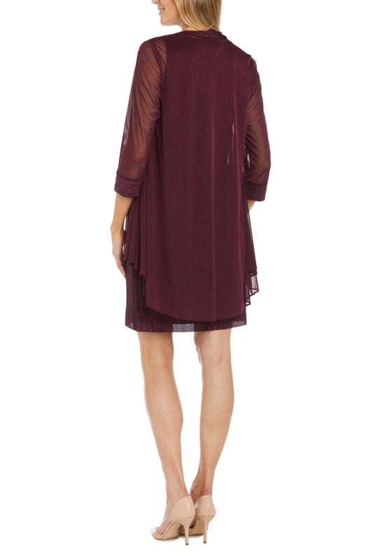 RM Richards Rhinestone Neck Metallic Jacket Dress