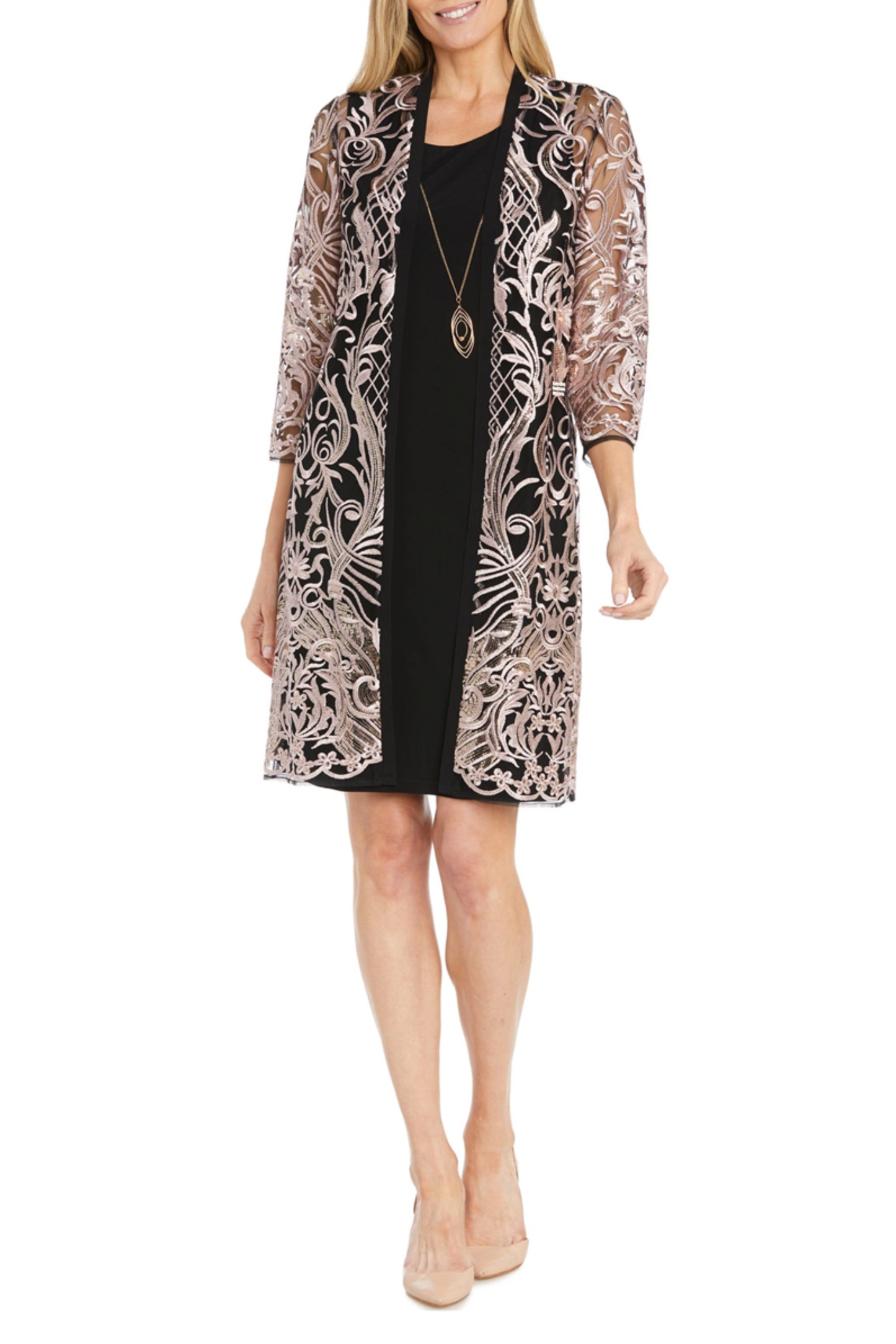 RM Richards Sequin Embroidered 2-Pc Jacket Dress