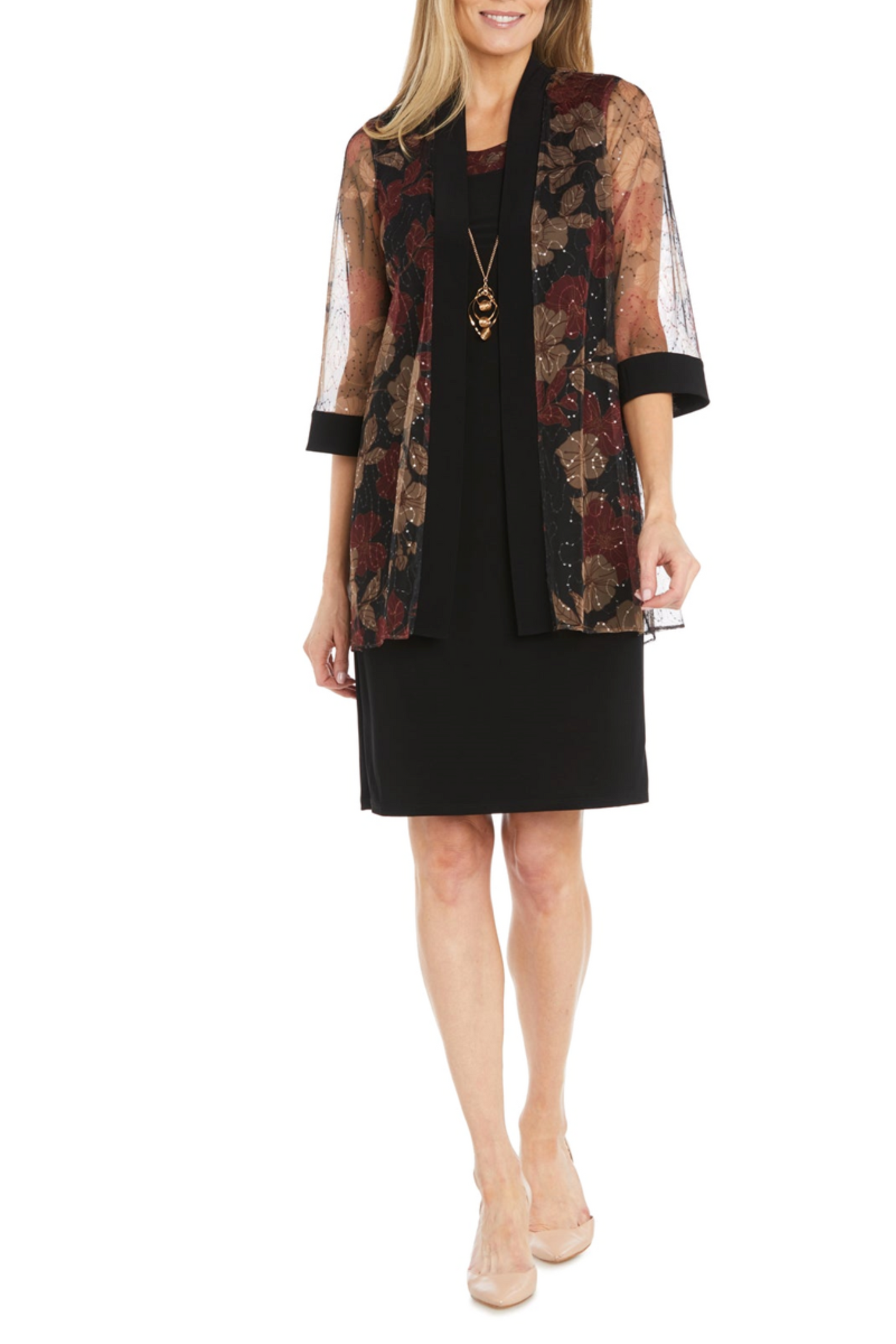 RM Richards 2-Piece Floral Sequined Jacket Dress