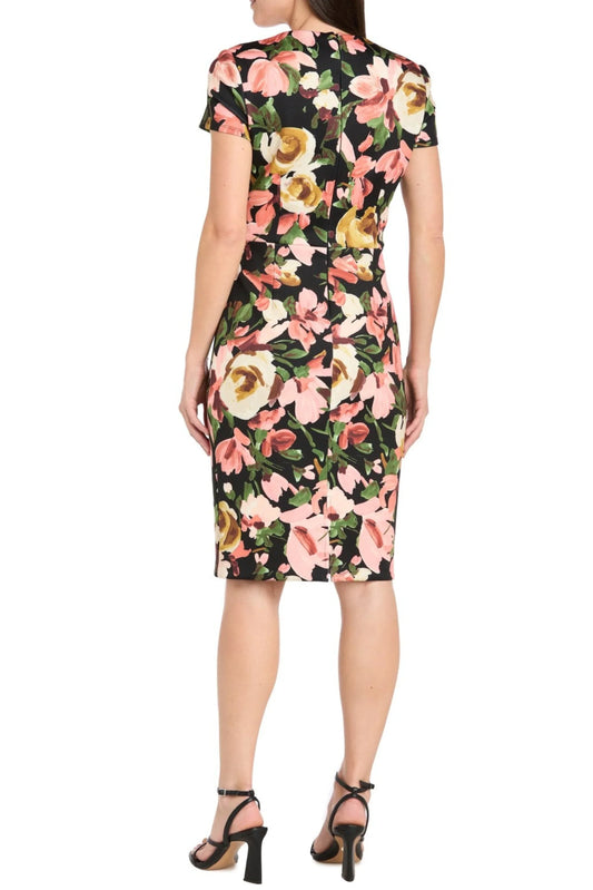 RM Richards Black Flower Print Sheath Dress