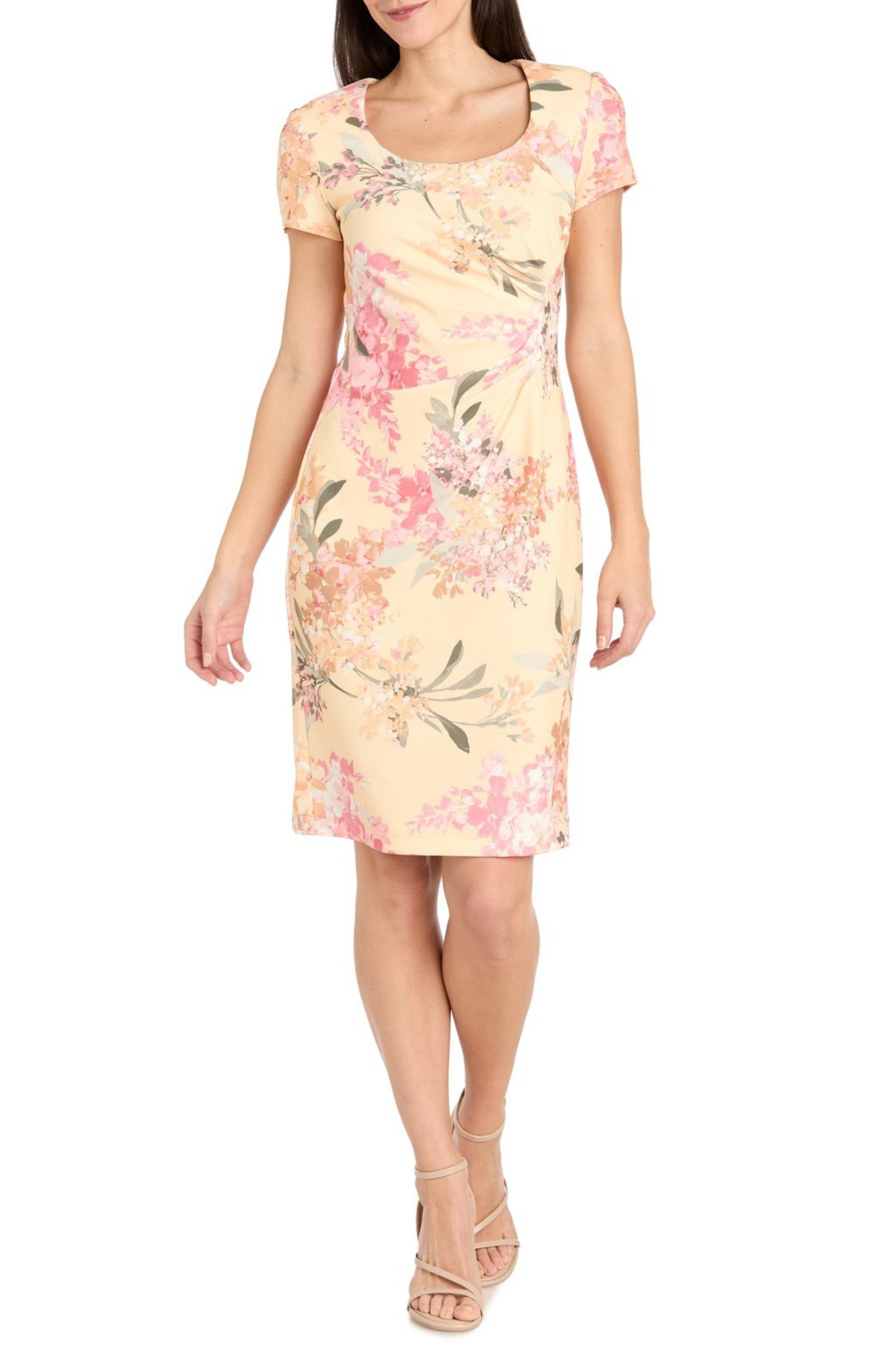 RM Richards Yellow Flower Print Sheath Dress