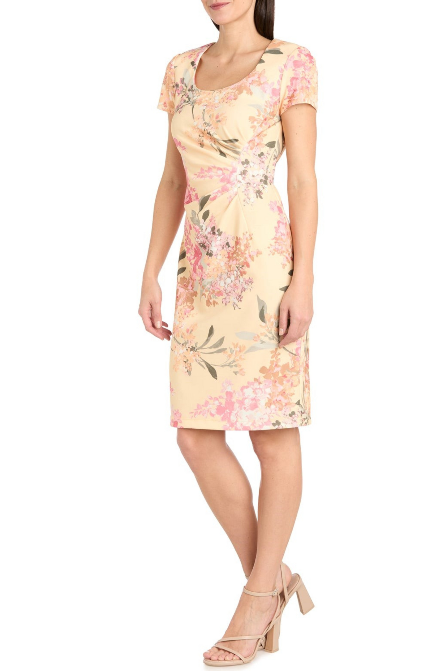 RM Richards Yellow Flower Print Sheath Dress