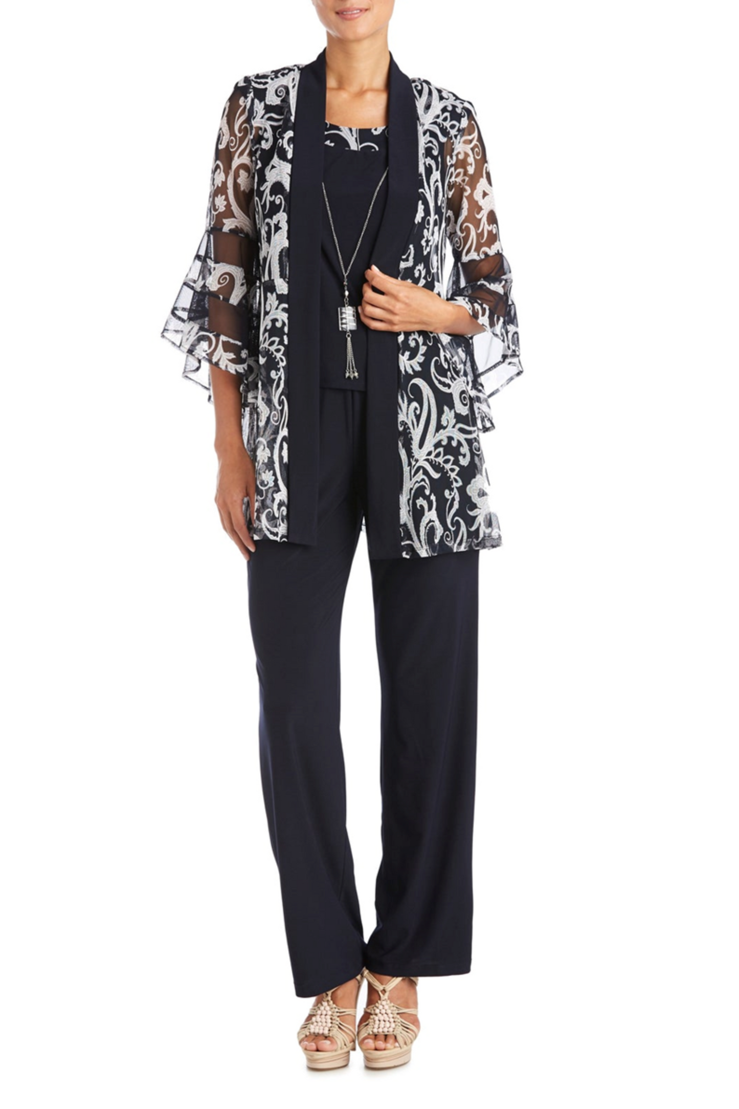 RM Richards Filigree Motif 3-Piece Pants Set