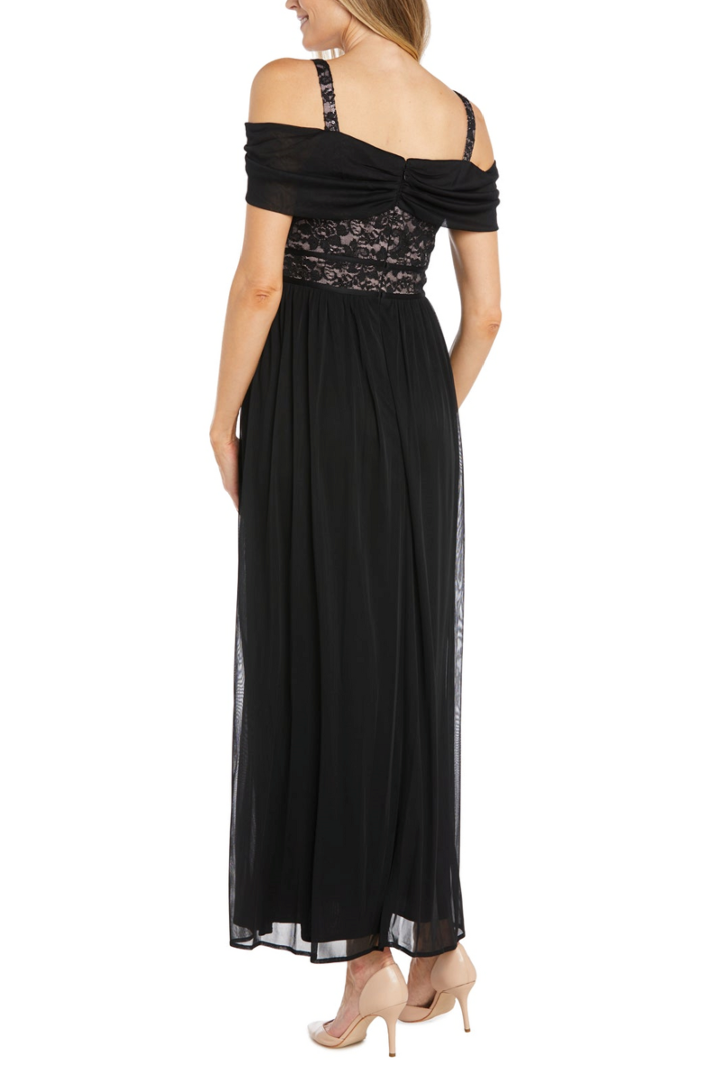 RM Richards Off-the-Shoulder Lace Evening Dress
