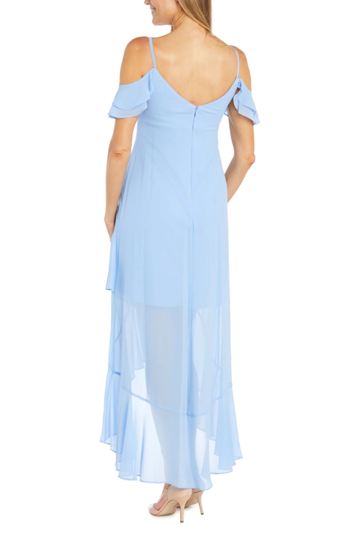 RM Richards Off-the-Shoulder Ruffle High-Low Dress