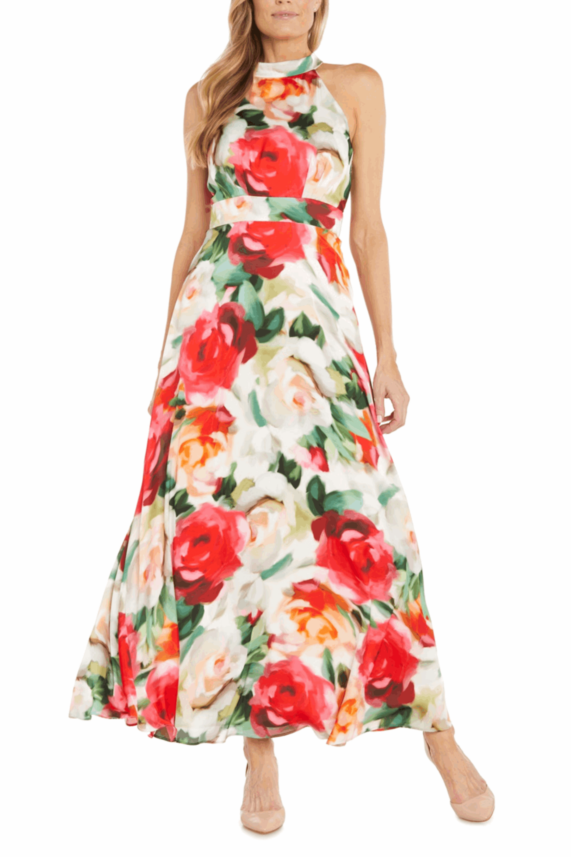 RM Richards Floral Maxi-Style Halter Evening Dress