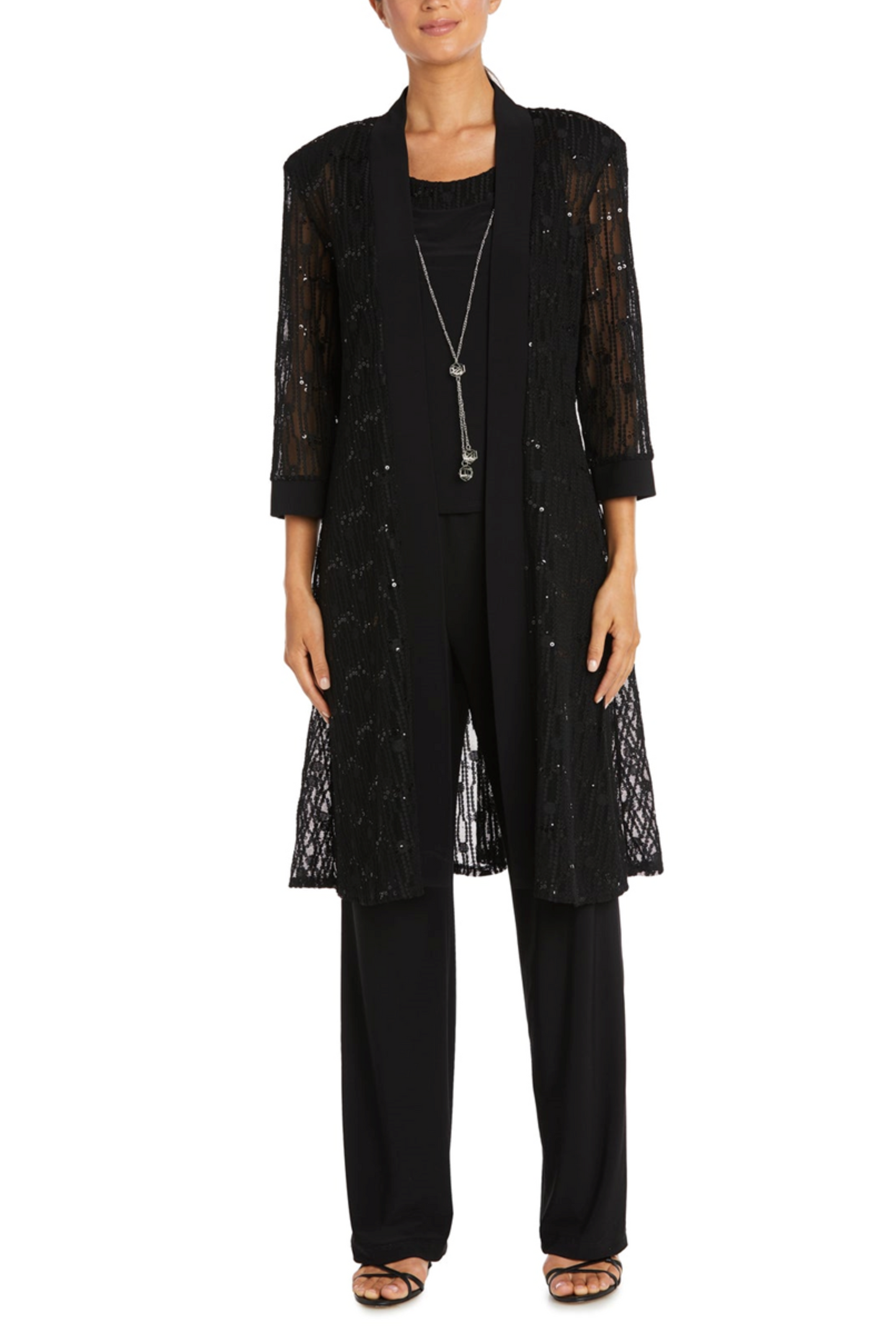 RM Richards Sequin Lace Duster 3-Piece Pants Suit