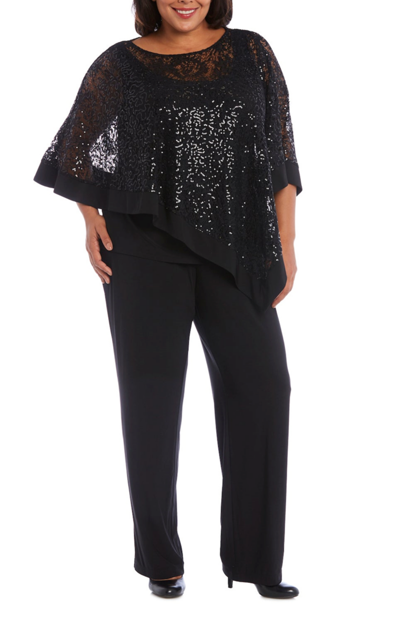 RM Richards Sequined Lace Poncho 2-Piece Pants Set