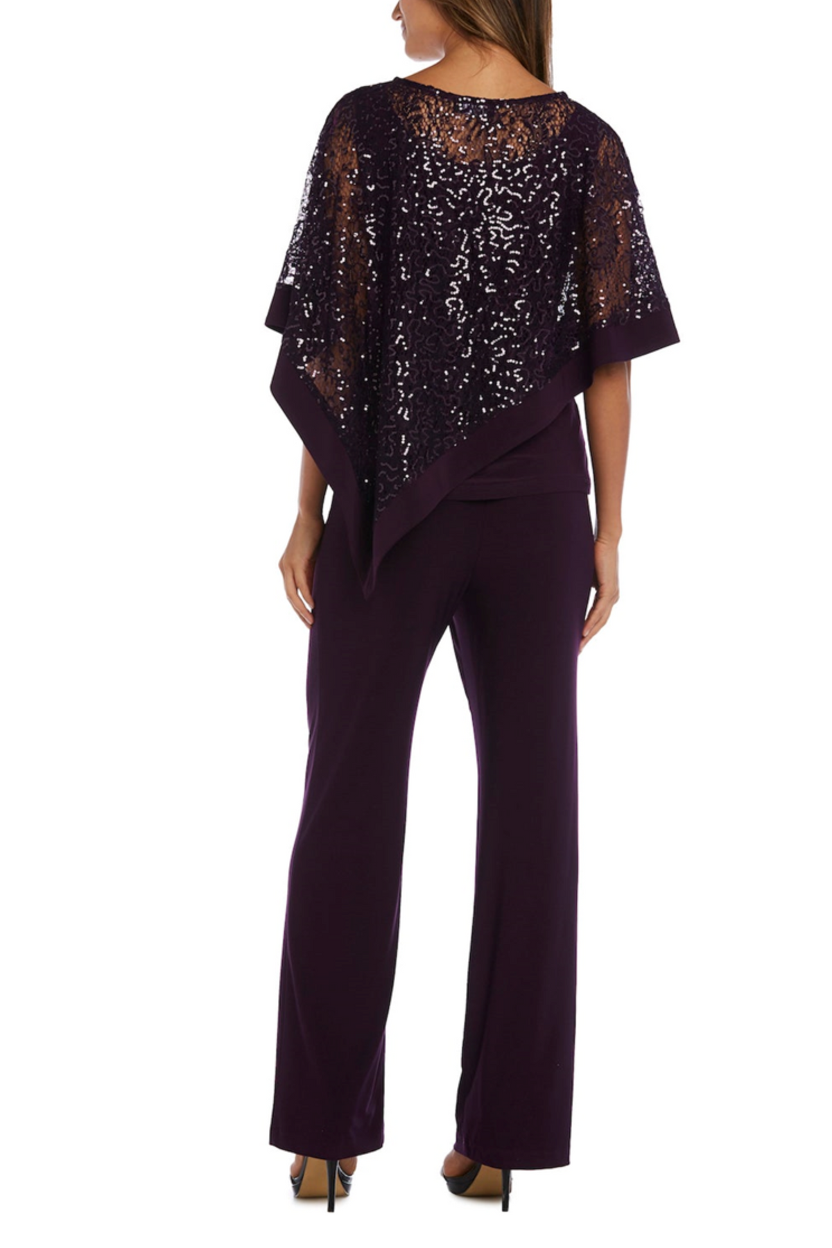 RM Richards Sequined Lace Poncho 2-Piece Pants Set