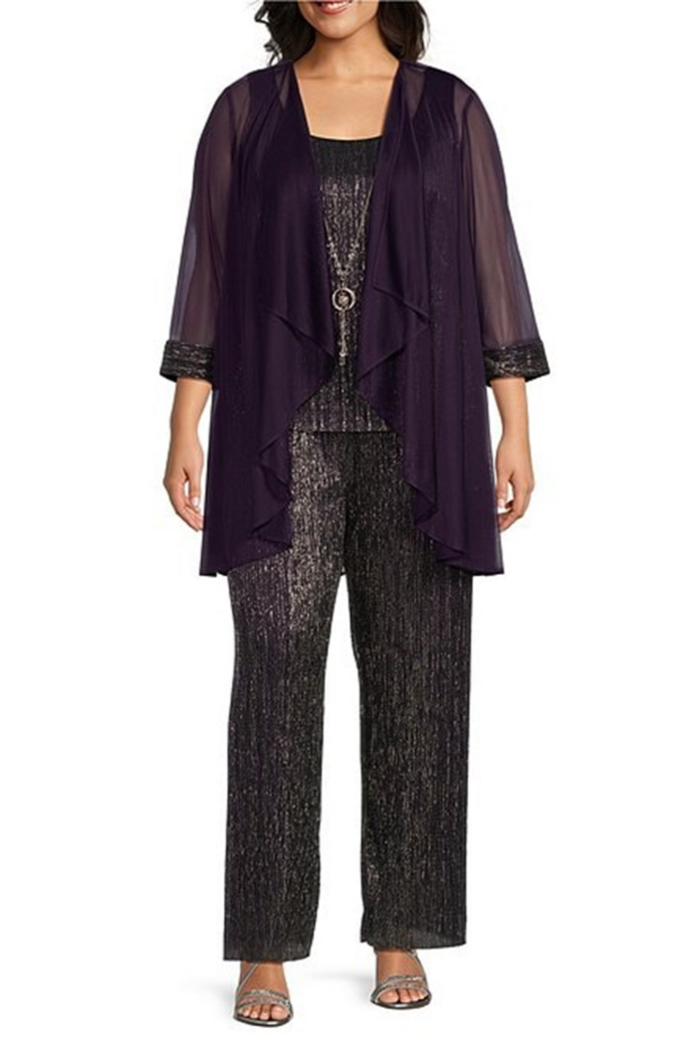 RM Richards 3-Piece Metallic Evening Pants Suit