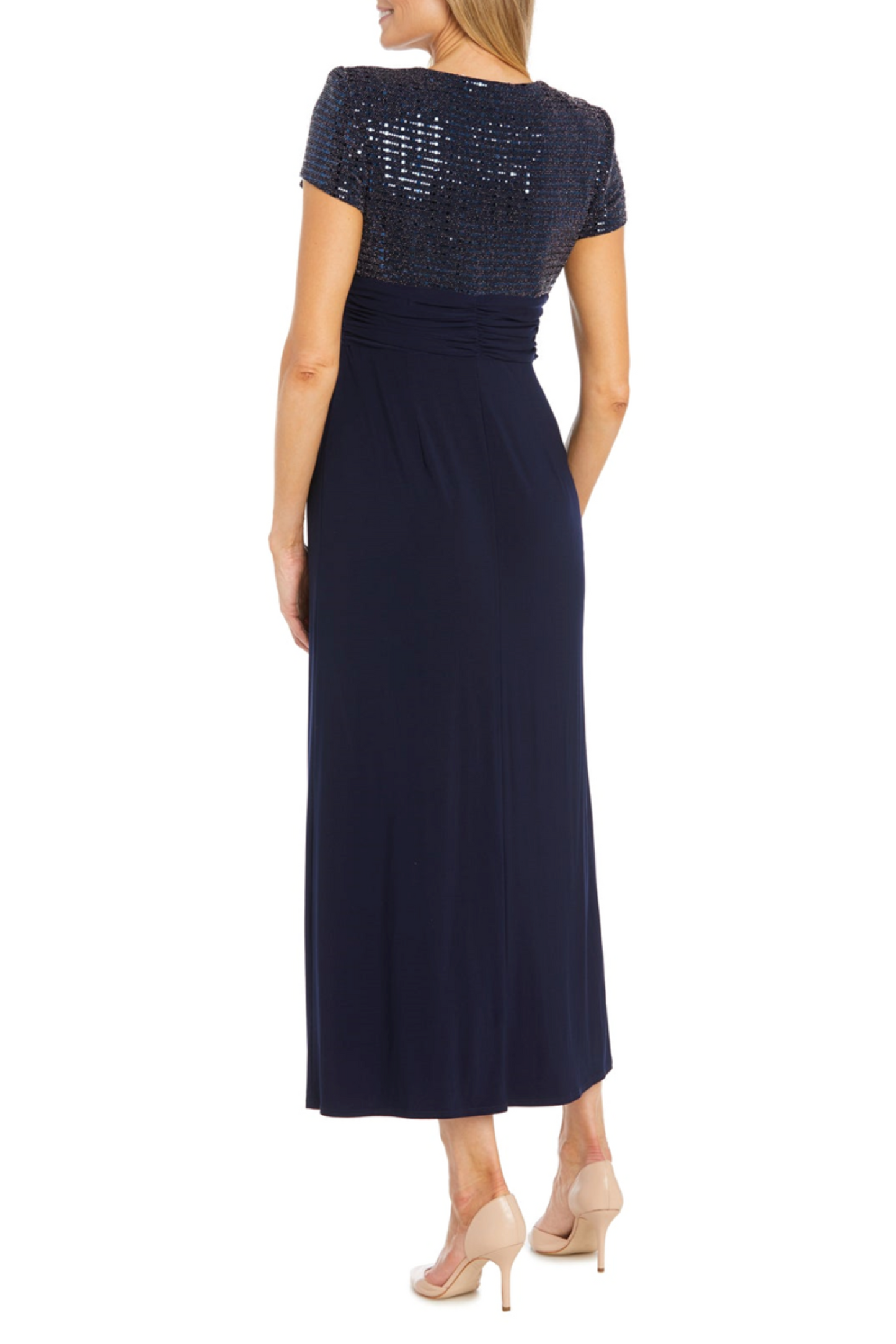 RM Richards Metallic V-Neck Top Evening Dress