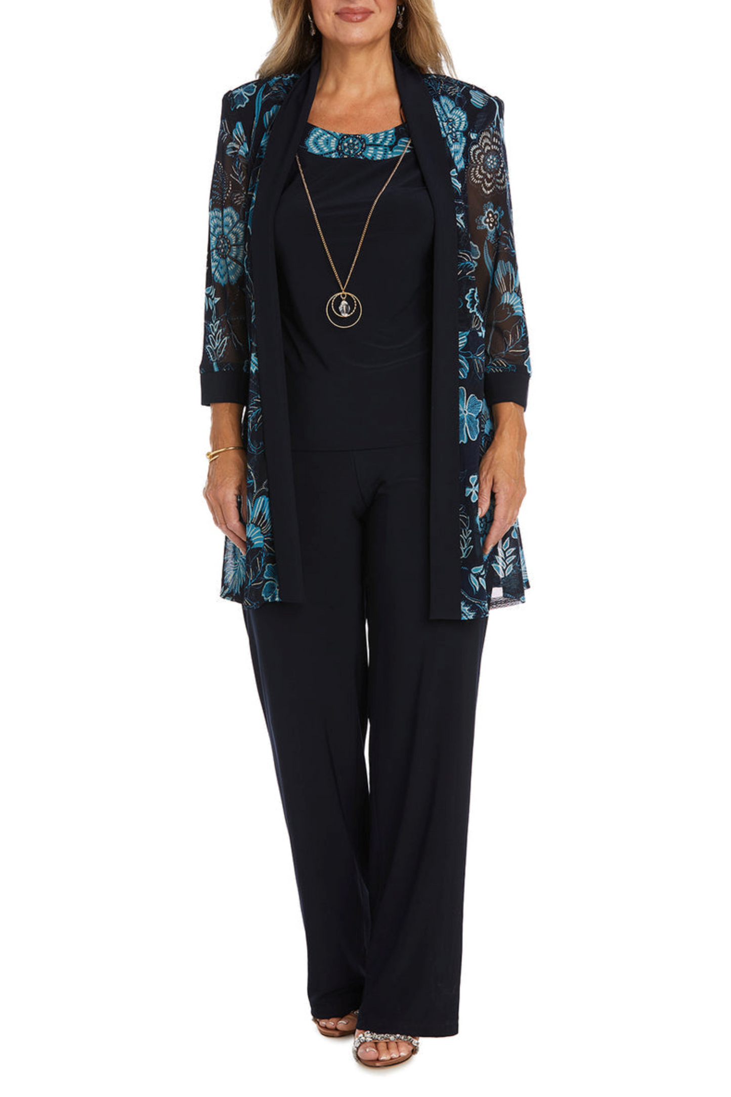 RM Richards Metallic Floral 2-Pc Evening Pants Set
