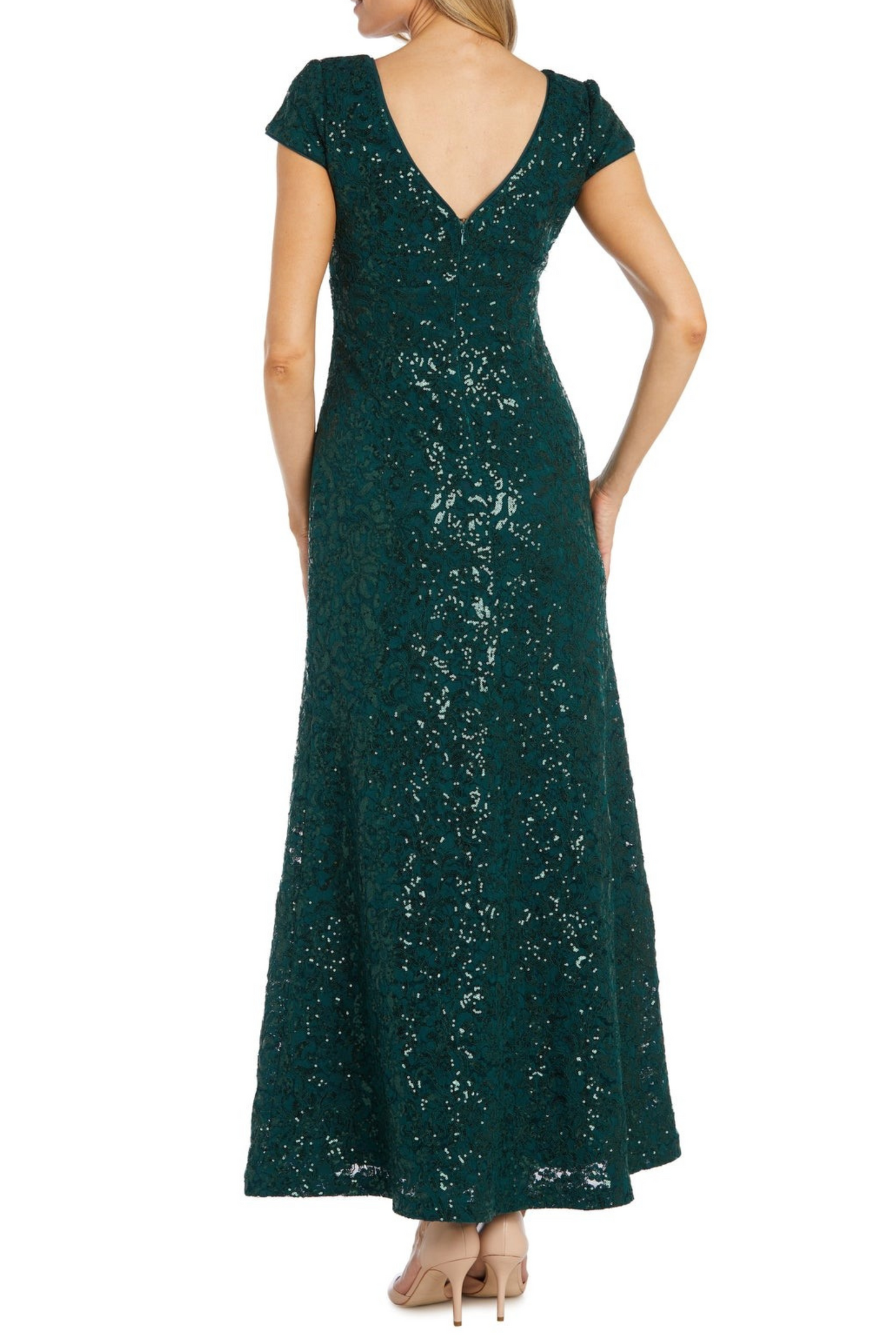 RM Richards Short Sleeve Sequined Evening Dress