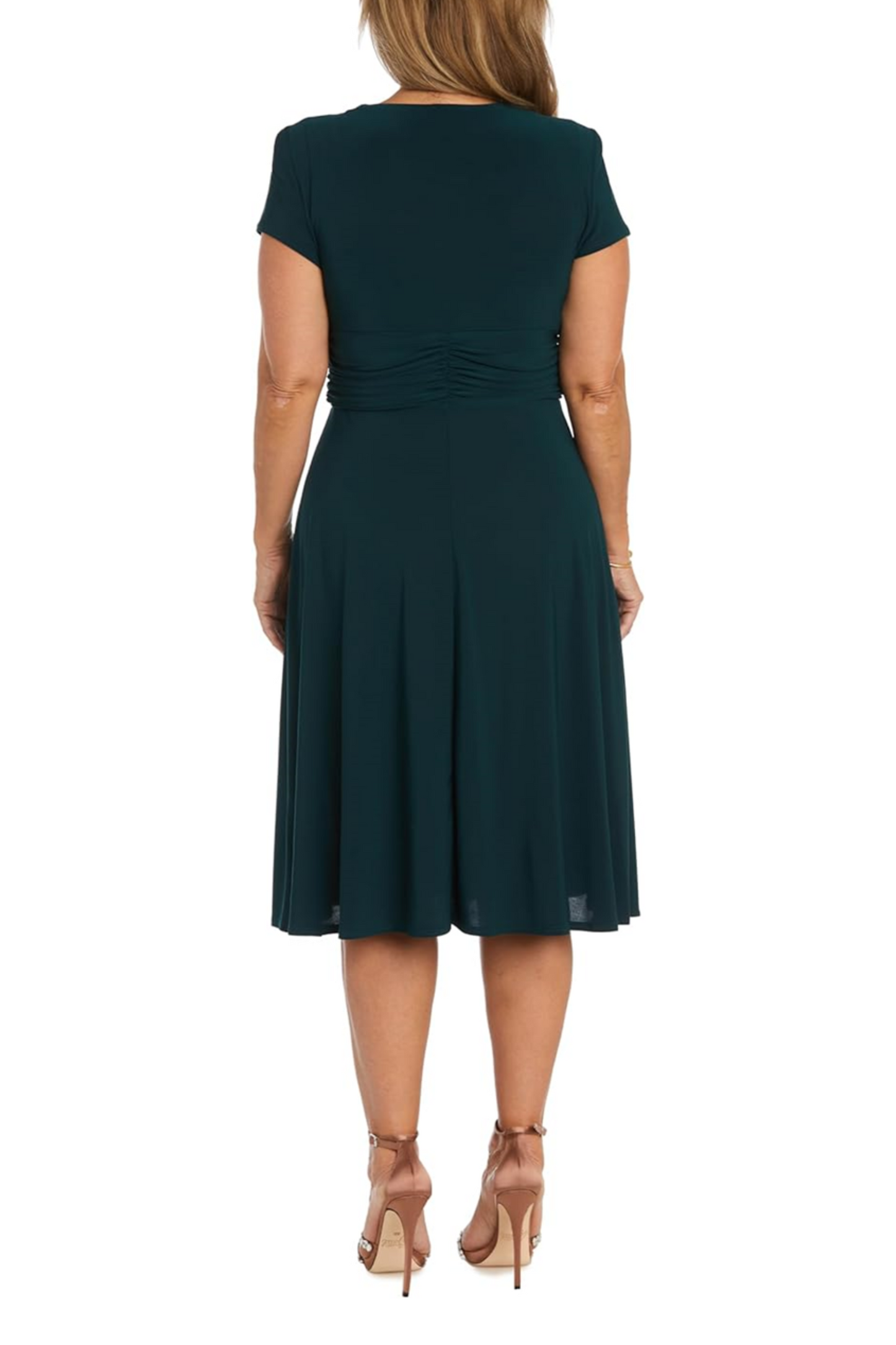 RM Richards Short Sleeve Ruched Waist A-Line Dress